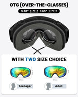 OutdoorMaster Ski Goggles with Cover Snowboard Snow Goggles OTG Anti-Fog -100% UV Protection-OM-18 - Front View