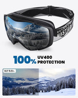 OutdoorMaster Ski Goggles with Cover Snowboard Snow Goggles OTG Anti-Fog -100% UV Protection-OM-18 - 45-Degree Angle