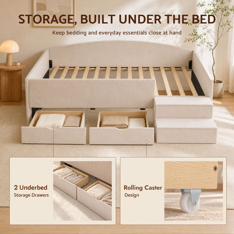 Artiss King Single Upholstered Daybed with Stairs & Storage Drawers, Beige, image 6