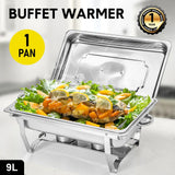 Alston 9L Chafing Dish Set, Premium 410 Stainless Steel Buffet Warmer, Bain Marie Food Server with Fuel Holders & Lid, Stackable Catering Equipment for Hotels, Parties, Weddings & Banquets, Silver - Front View