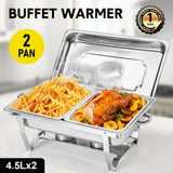 Alston 4.5LX2 Chafing Dish Set, Premium 410 Stainless Steel Buffet Warmer, Bain Marie Food Server with Fuel Holders & Lid, Stackable Catering Equipment for Hotels, Parties, Weddings & Banquets, Silver - Side View