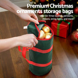 Jingle Jollys Green Christmas Ornament Storage Bag - Durable Baubles Organizer - 45-Degree Angle