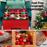 Holiday Ornament Organizer Box with 64 Compartments ? Jingle Jollys Baubles Keeper - 45-Degree Angle