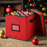 Holiday Ornament Organizer Box with 64 Compartments ? Jingle Jollys Baubles Keeper - Close-Up Angle