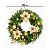 Jingle Jollys 60cm Pre-Lit Christmas Wreath LED Garlands Gold Flowers Pinecones Decor - Front View