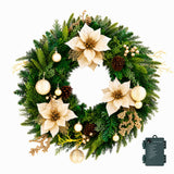 Jingle Jollys 60cm Pre-Lit Christmas Wreath LED Garlands Gold Flowers Pinecones Decor - Side View