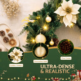 Jingle Jollys 60cm Pre-Lit Christmas Wreath LED Garlands Gold Flowers Pinecones Decor - Close-Up Angle