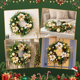 Jingle Jollys 60cm Pre-Lit Christmas Wreath LED Garlands Gold Flowers Pinecones Decor - Low Angle