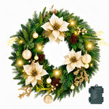 Jingle Jollys 60cm Pre-Lit Christmas Wreath LED Garlands Gold Flowers Pinecones Decor - Extra Image