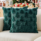 Jingle Jollys Christmas Tree Pillow Covers 2 Packs Cushion Covers Soft Faux Fur Jacquard Throw Pillow Covers 45 x 45cm Green - Extra Image