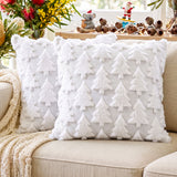 Jingle Jollys Christmas Tree Pillow Covers 2 Packs Cushion Covers Soft Faux Fur Jacquard Throw Pillow Covers 45 x 45cm White - Extra Image