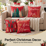 Jingle Jollys Christmas Cushion Covers Set of 4 Pillow Covers 45x45cm with 4 Cute Patterns Red - Rear View