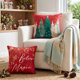 Jingle Jollys Christmas Cushion Covers Set of 4 Pillow Covers 45x45cm with 4 Cute Patterns Red - Close-Up Angle