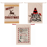Jingle Jollys 3PCS Christmas Santa Sacks Large Reusable Personalised Canvas Gift Storage Bags - Top-Down View