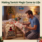 Jingle Jollys 3PCS Christmas Santa Sacks Large Reusable Personalised Canvas Gift Storage Bags - Close-Up Angle