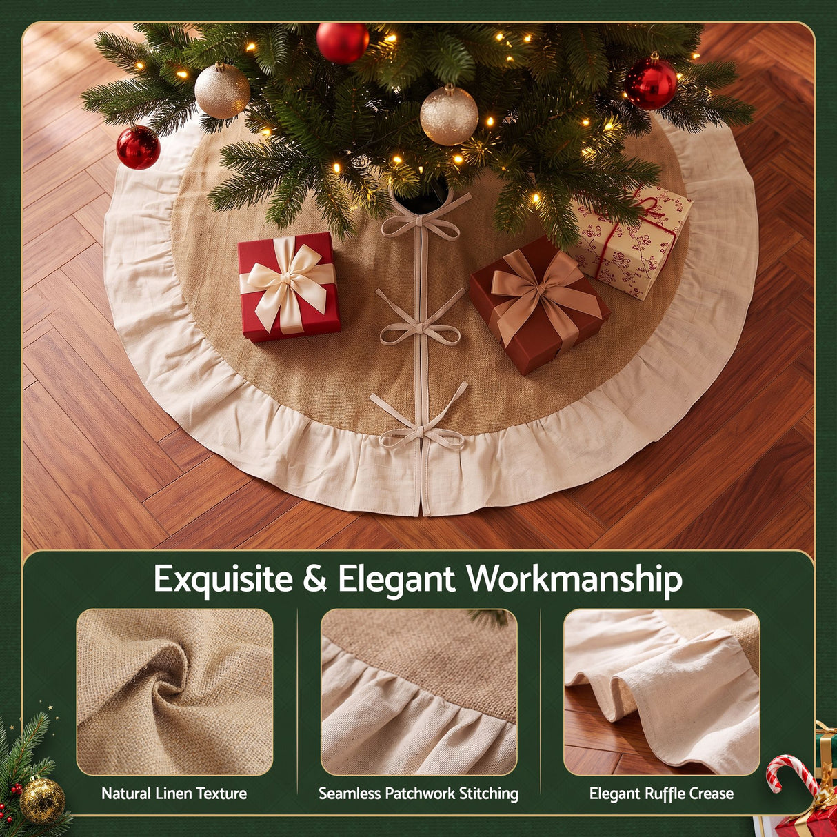 Jingle Jollys 120cm Christmas Tree Skirt Linen Christmas Tree Mat Decor