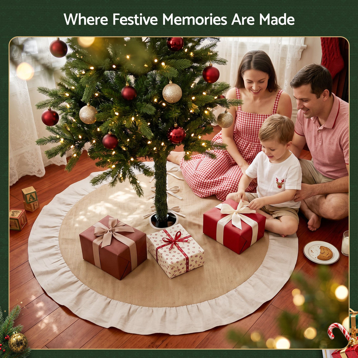 Jingle Jollys 120cm Christmas Tree Skirt Linen Christmas Tree Mat Decor