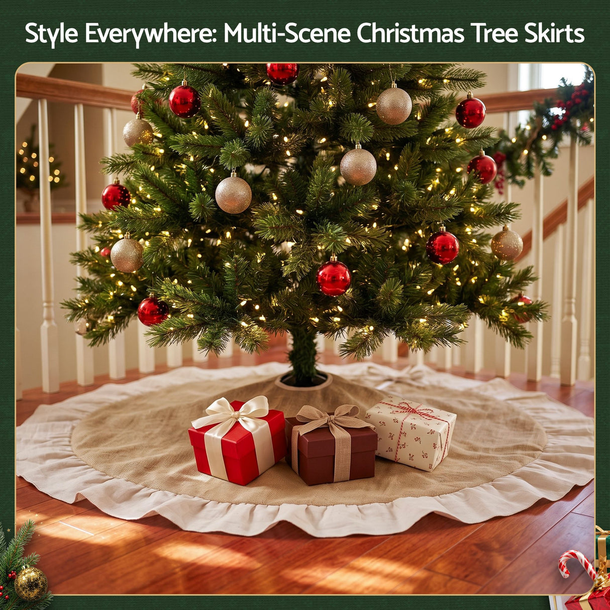 Jingle Jollys 120cm Christmas Tree Skirt Linen Christmas Tree Mat Decor