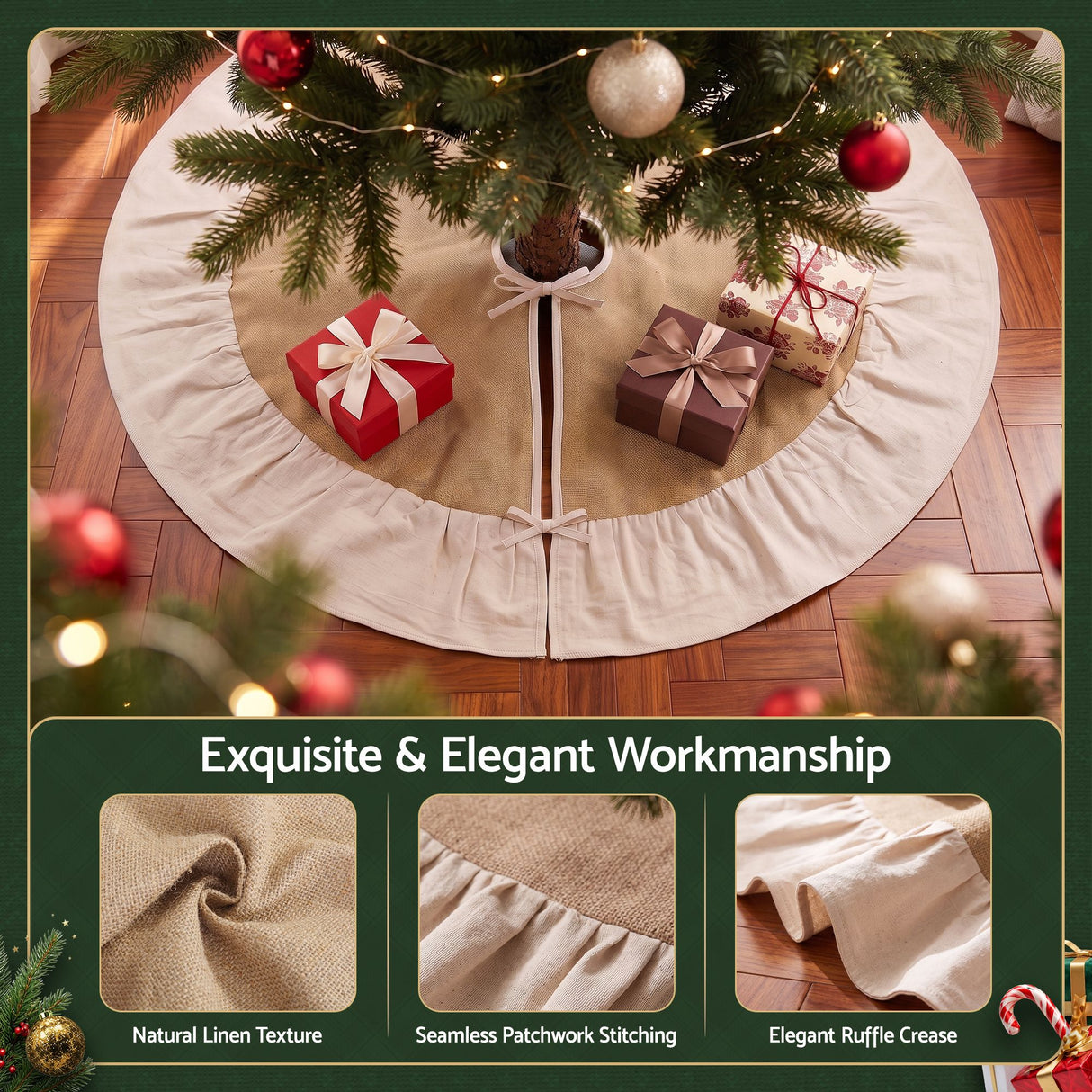 Jingle Jollys 90cm Christmas Tree Skirt Linen Christmas Tree Mat Decor