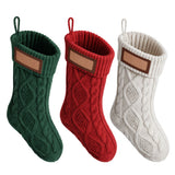 Jingle Jollys 3PCS Personalized Christmas Stockings with Leather Patches 16 Inch Knitted Solid Colour Xmas Decor For Fireplace Mantel, Christmas Tree, Home Decoration & Holiday Party Displays - Side View