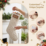 Jingle Jollys 3PCS Personalized Christmas Stockings with Leather Patches 16 Inch Knitted Solid Colour Xmas Decor For Fireplace Mantel, Christmas Tree, Home Decoration & Holiday Party Displays