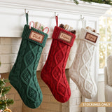 Jingle Jollys 3PCS Personalized Christmas Stockings with Leather Patches 16 Inch Knitted Solid Colour Xmas Decor For Fireplace Mantel, Christmas Tree, Home Decoration & Holiday Party Displays - Extra Image