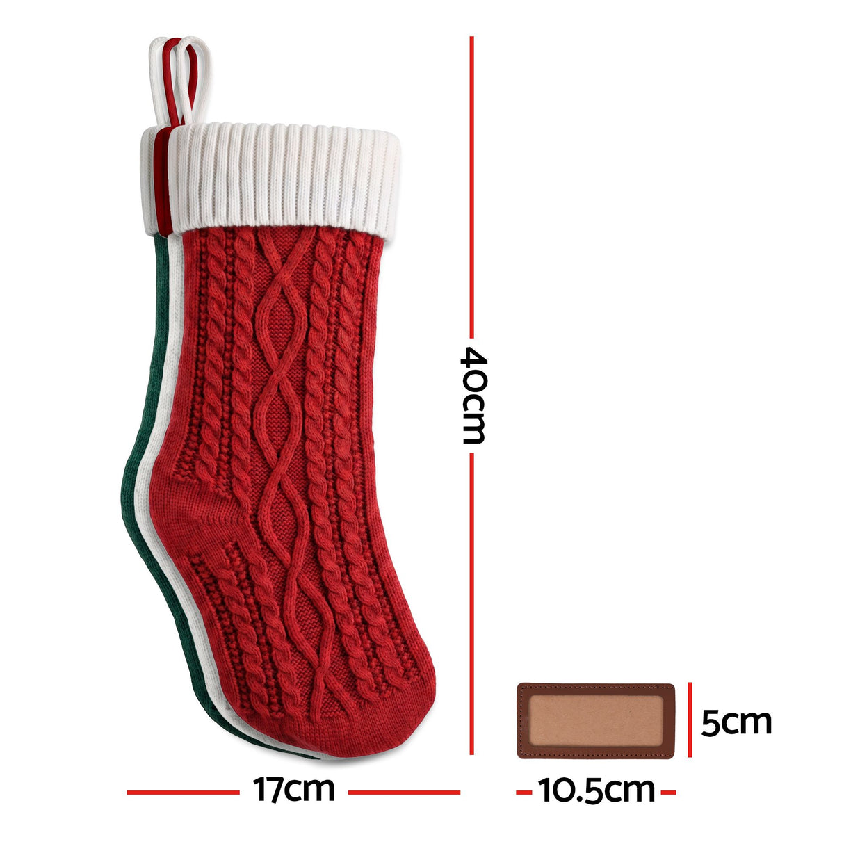 Jingle Jollys 3PCS Personalized Christmas Stockings with Leather Patches, 16 Inch Knitted Contrast Colour Xmas Hanging Decor For Fireplace Mantel, Christmas Tree, Home Decoration & Holiday Party Displays