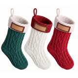 Jingle Jollys 3PCS Personalized Christmas Stockings with Leather Patches, 16 Inch Knitted Contrast Colour Xmas Hanging Decor For Fireplace Mantel, Christmas Tree, Home Decoration & Holiday Party Displays - Side View
