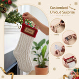 Jingle Jollys 3PCS Personalized Christmas Stockings with Leather Patches, 16 Inch Knitted Contrast Colour Xmas Hanging Decor For Fireplace Mantel, Christmas Tree, Home Decoration & Holiday Party Displays - 45-Degree Angle