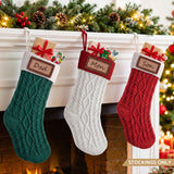 Jingle Jollys 3PCS Personalized Christmas Stockings with Leather Patches, 16 Inch Knitted Contrast Colour Xmas Hanging Decor For Fireplace Mantel, Christmas Tree, Home Decoration & Holiday Party Displays - Extra Image