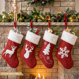 Jingle Jollys 4 Pack Large Velvet Christmas Stockings 46.5cm Red White Decor Perfect For Gift Ideal, Fireplace Mantels Christmas Trees Holiday Party Decorations - Extra Image