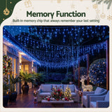 Jingle Jollys 32M Christmas Lights Solar Icicle String Lights 960 LED Blue - Close-Up Angle