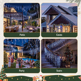 Jingle Jollys 32M Christmas Lights Solar Icicle String Lights 960 LED Cool White - Top-Down View