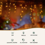 Twinkling Elegance 32M Warm White Icicle LED String Lights with 192 Drops and Controller - Top-Down View