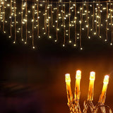 Twinkling Elegance 32M Warm White Icicle LED String Lights with 192 Drops and Controller - Close-Up Angle