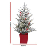 Jingle Jollys Christmas Tree 1M LED Potted Xmas Party Decor Red Barries Flocked - Front View