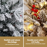 Jingle Jollys Christmas Tree 1M LED Potted Xmas Party Decor Red Barries Flocked - 45-Degree Angle