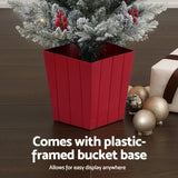 Jingle Jollys Christmas Tree 1M LED Potted Xmas Party Decor Red Barries Flocked - Rear View