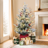 Jingle Jollys Christmas Tree 1M LED Potted Xmas Party Decor Red Barries Flocked - Close-Up Angle