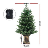 Jingle Jollys Christmas Tree 1.2M LED Potted Xmas Tree Party Decor 8 Light Modes - Front View