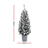 Jingle Jollys 1.2M Snow-Dusted LED Christmas Tree in Potted Base - Front View
