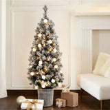 Jingle Jollys 1.2M Snow-Dusted LED Christmas Tree in Potted Base - Close-Up Angle