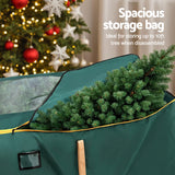 Jingle Jollys Christmas Tree Storage Bag Up to 10ft Visible Handle Wheels Green - Top-Down View