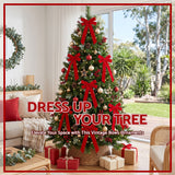 Jingle Jollys 12Pcs Red Velvet Christmas Bows Tree Decorations Xmas Decor - Top-Down View
