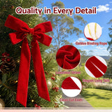 Jingle Jollys 12Pcs Red Velvet Christmas Bows Tree Decorations Xmas Decor - Rear View