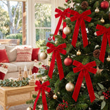 Jingle Jollys 12Pcs Red Velvet Christmas Bows Tree Decorations Xmas Decor - Extra Image