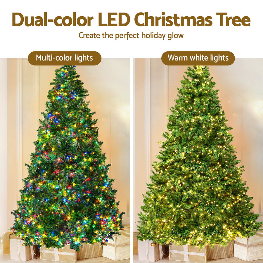 Jingle Jollys 7FT pre-lit artificial Christmas tree with multicolour LED lights, multicoloured LED bulbs