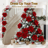 Jingle Jollys 14Pcs Christmas Tree Flowers Set Xmas Garland Wreath Ornaments Red - Top-Down View