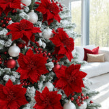 Jingle Jollys 14Pcs Christmas Tree Flowers Set Xmas Garland Wreath Ornaments Red - Close-Up Angle