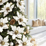 Jingle Jollys 14Pcs Christmas Tree Flower Set Xmas Garland Wreath Magnolia White - Close-Up Angle